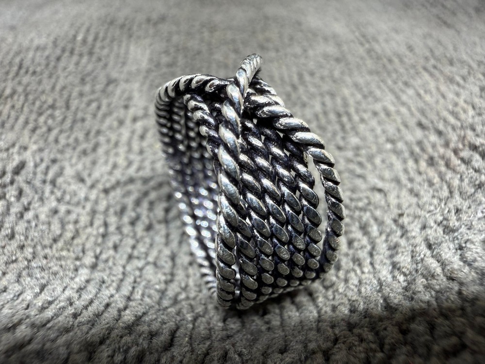 Solid 925Sterling Silver Woven Braided Rope Wide Band Oxidized Mesh Unisex Ring