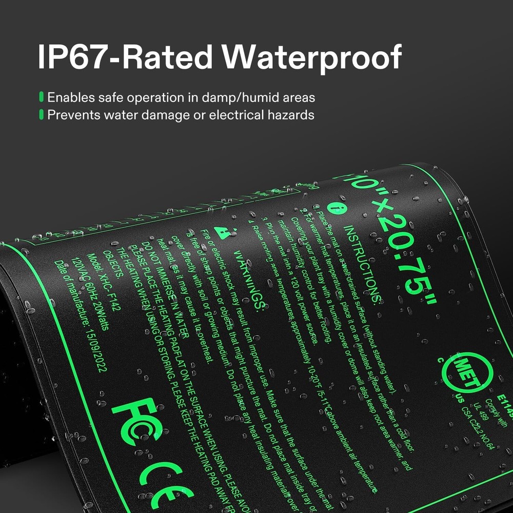 10"x20.75"Seedling Heat Mat w/Built-in Temperature Controller,Waterproof