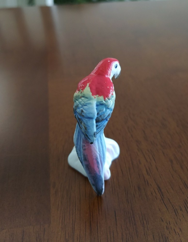 Vintage Bone China Parrot on Perch Ceramic Figurine Bird