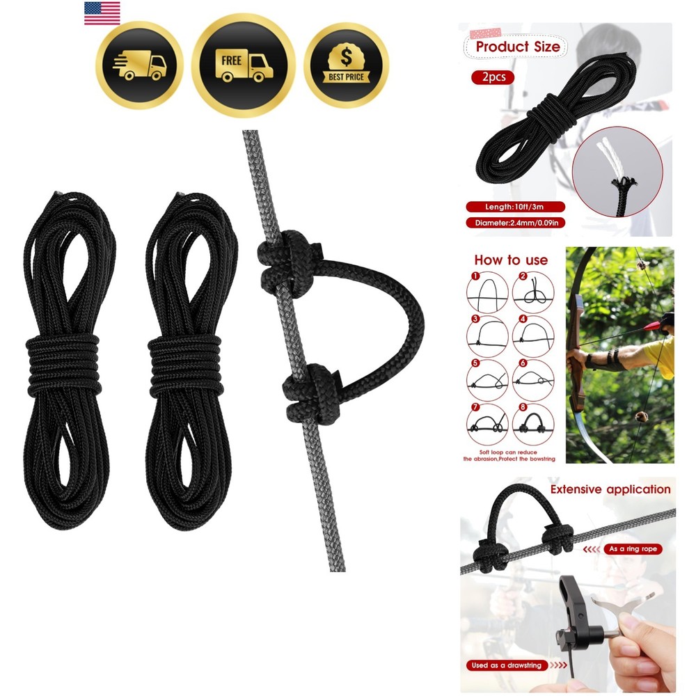 Archery D Loop String 2 Pieces for Compound Bow Black Bowstring Rope 10 Feet