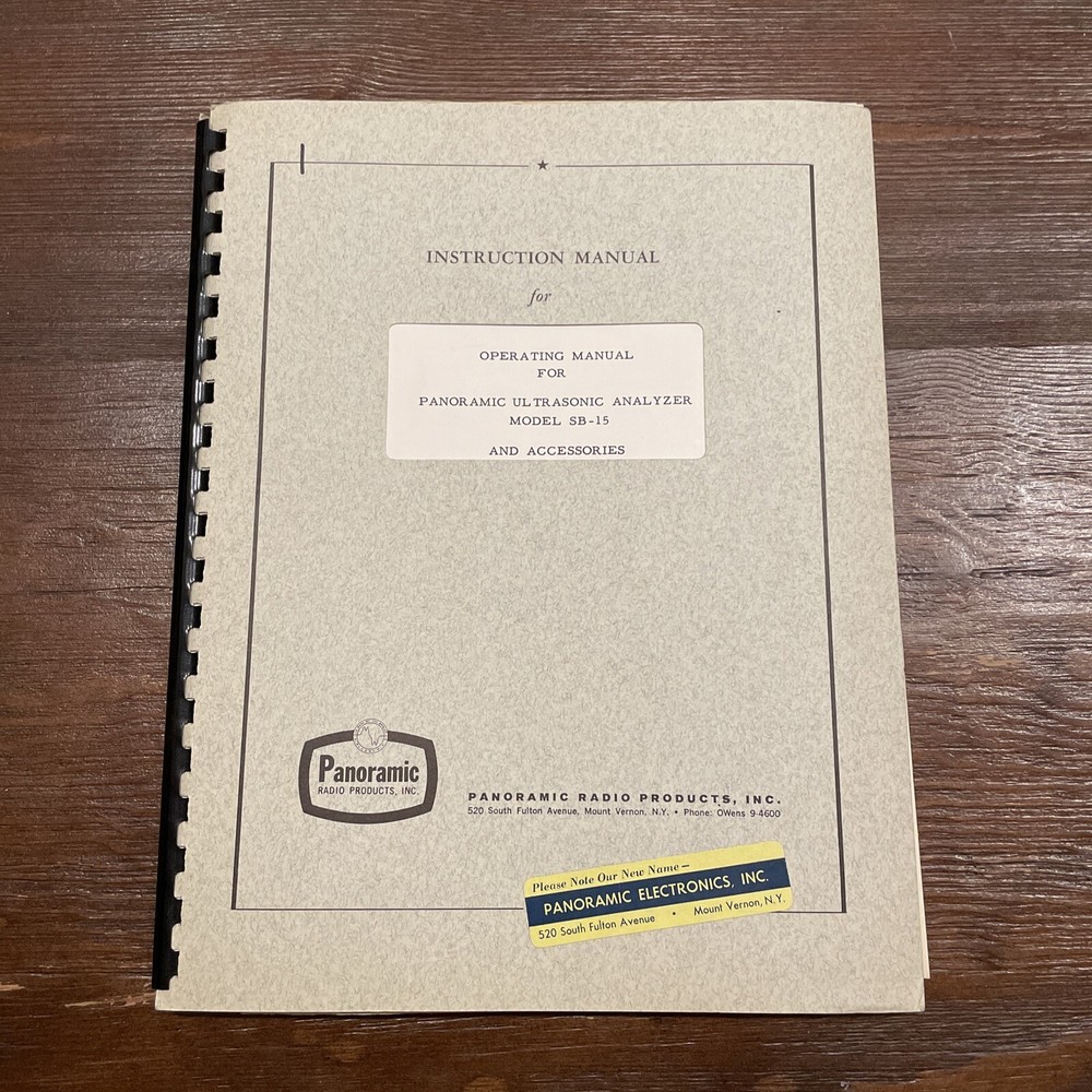 Panoramic Model SB-15 Ultrasonic Analyzer & Accessories Operating Manual