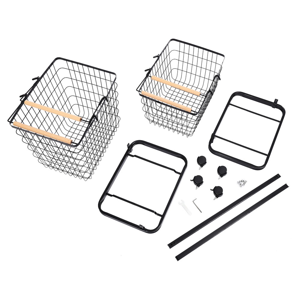 2 Tier Black Laundry Basket With Wheels Metal Rectangular Laundry Basket