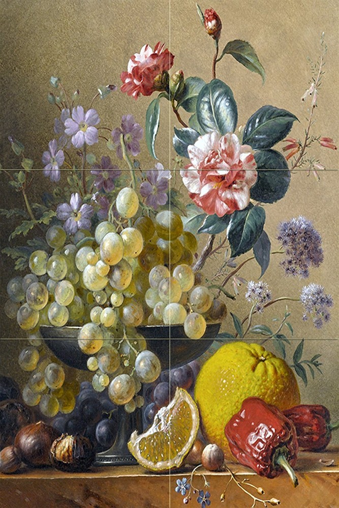 Tile Mural CORNFLOWERS GRAPES NUTS G. van Os Kitchen Backsplash Marble Ceramic