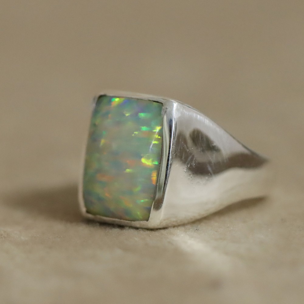 Rainbow Fire Opal Ring 925 Silver Ring Signet Men Ring Wedding Ring Gift Him