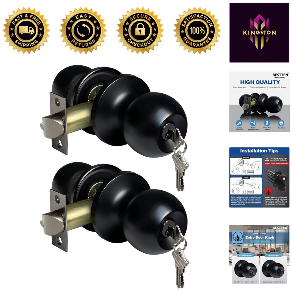 2 Pack Matte Black Keyed Entry Door Knobs – Elegant Security Solution