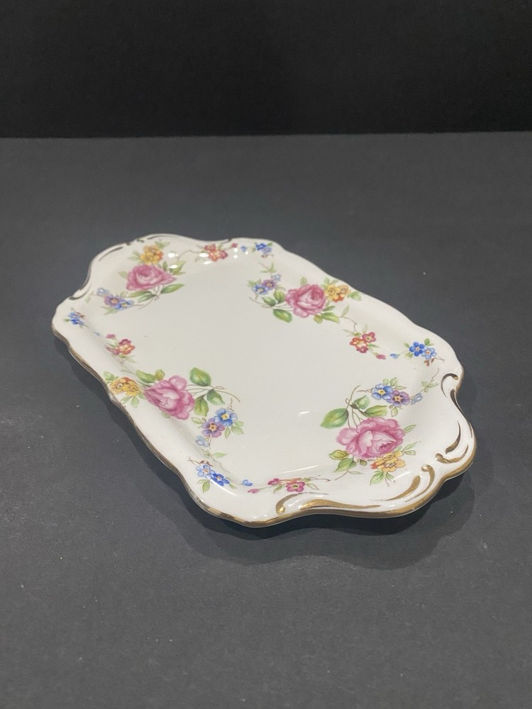 Hammersley Small Rectangular Trinket Tray Butter Dish Rose And Blue Daisys Eng.