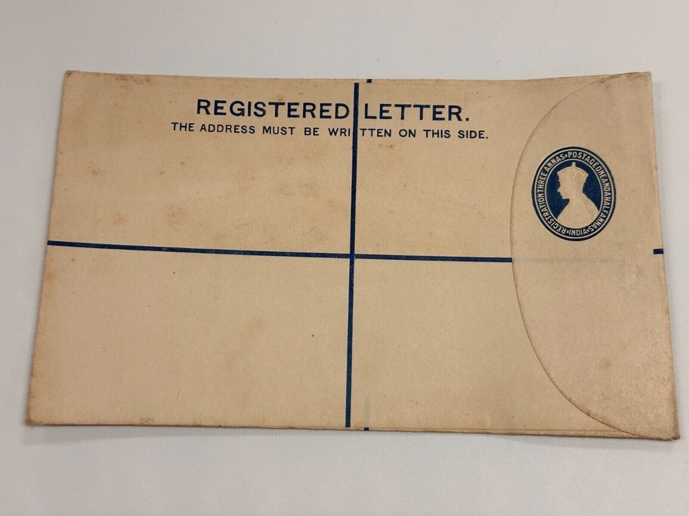 Registered Letter India Embossed Three Annas One And A Half Postage Envelope New
