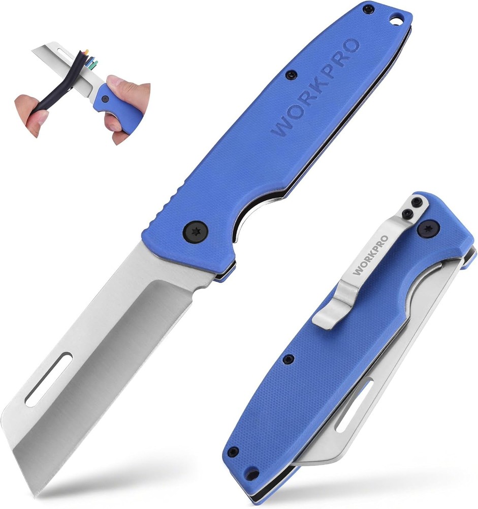 WORKPRO Electrician & Folding Pocket Knife with Stainless Plain Edge G10 Handle