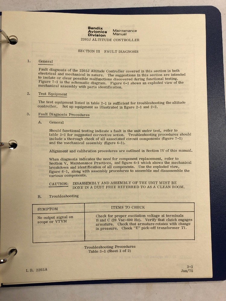 Bendix Altitude Controller 2203J Maintenance Manual -1975-Original