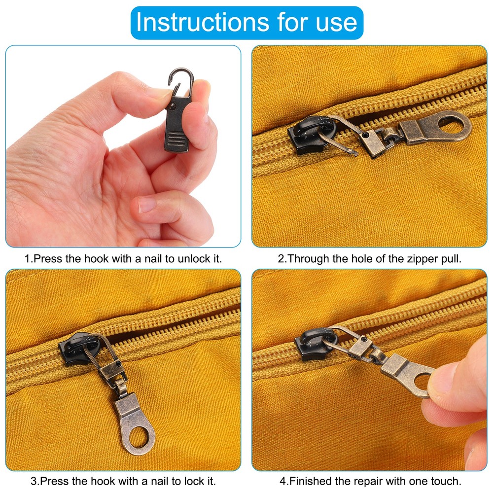 Zipper Pull Replacement, 10 Pcs Detachable Zipper Tab Repair Kit, Light Gold