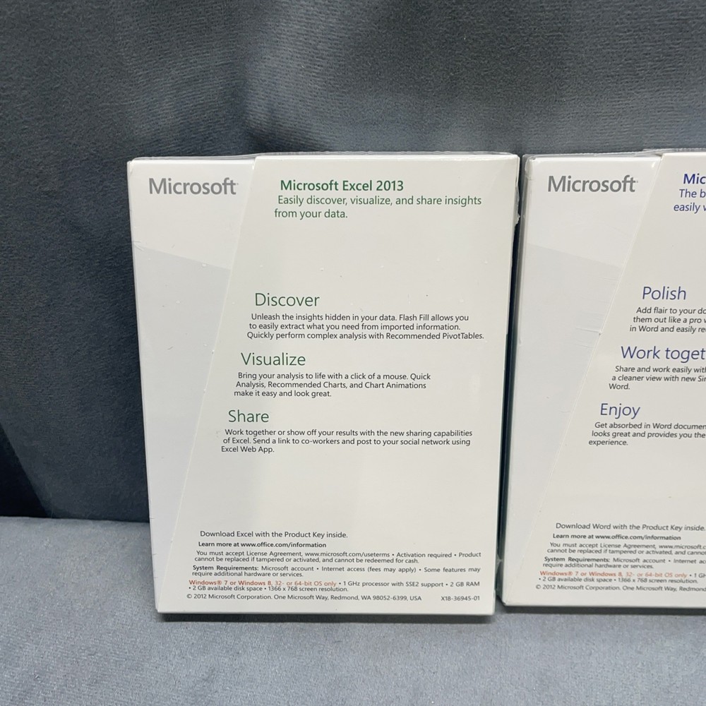 Microsoft Word 2013 & Microsoft Excel 2013 Key Cards In Sealed Boxes 1 PC
