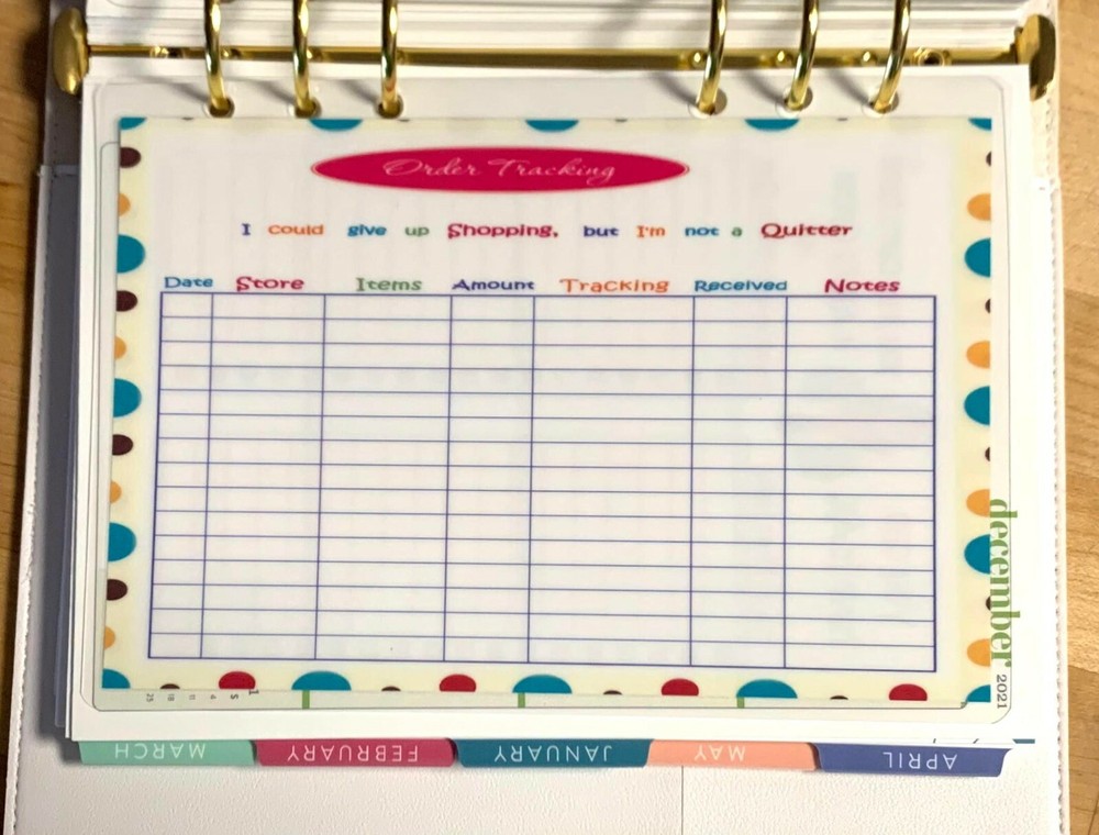 Shopping Order Tracker Dashboard Insert 4 use w/ ErinCondren A5 Ring Agenda~