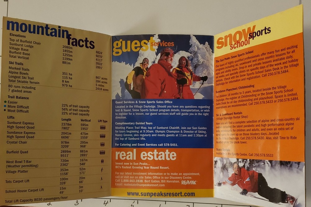2000/01 SUN PEAKS SKI RESORT TRAIL MAP CANADA. EX CONDITION