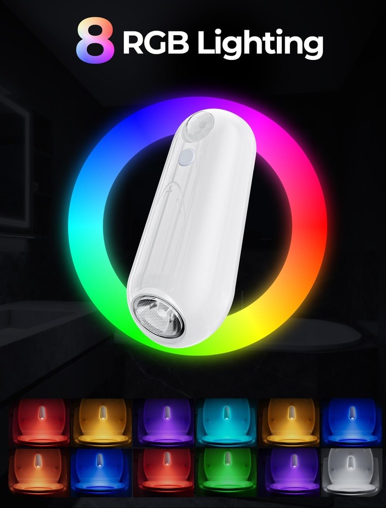 Toilet Night Light Motion Sensor, 8 Color Changing LED Wall Motion Sensor Lig...