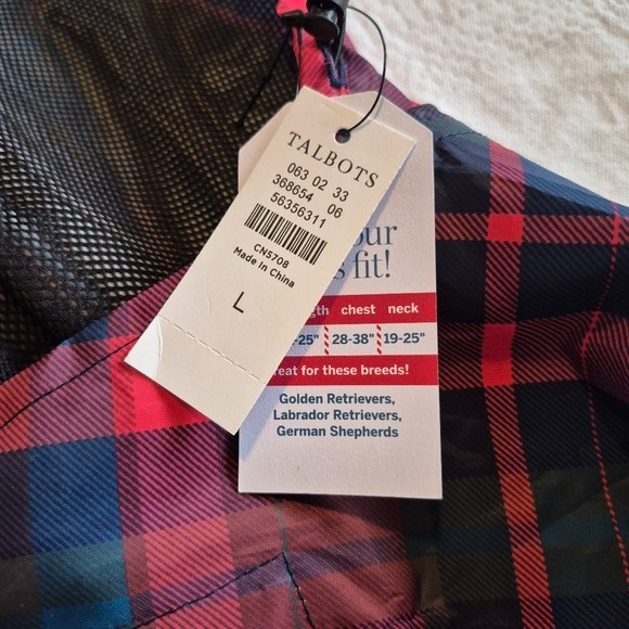Talbots plaid raincoat size large lab or shepard NWT