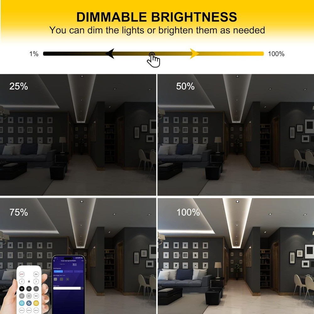 COB LED Strip Lights 65ft, 6000K Cool White, 24V Dimmable, App & Remote Control