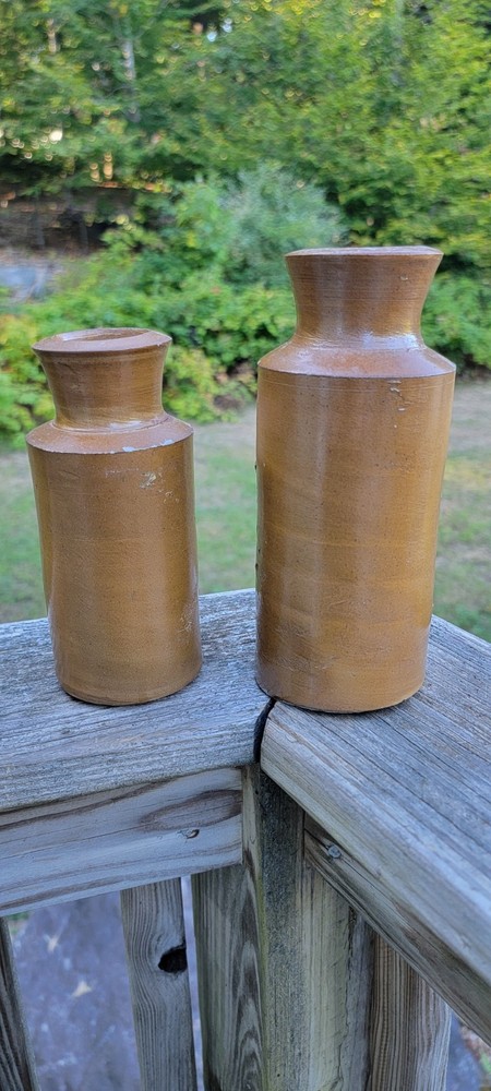 2 Different Size Brown Glazed Blacking Pots