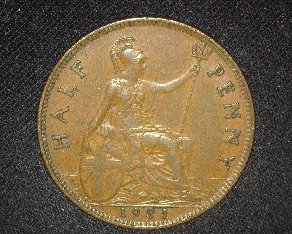 GREAT BRITAIN 1931 HALF-PENNY KM837 EXTREMELY FINE ~E89