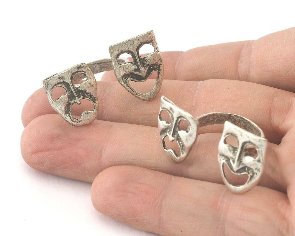 Theater Symbol Adjustable Ring Antique silver brass 7US Adjustable Statement