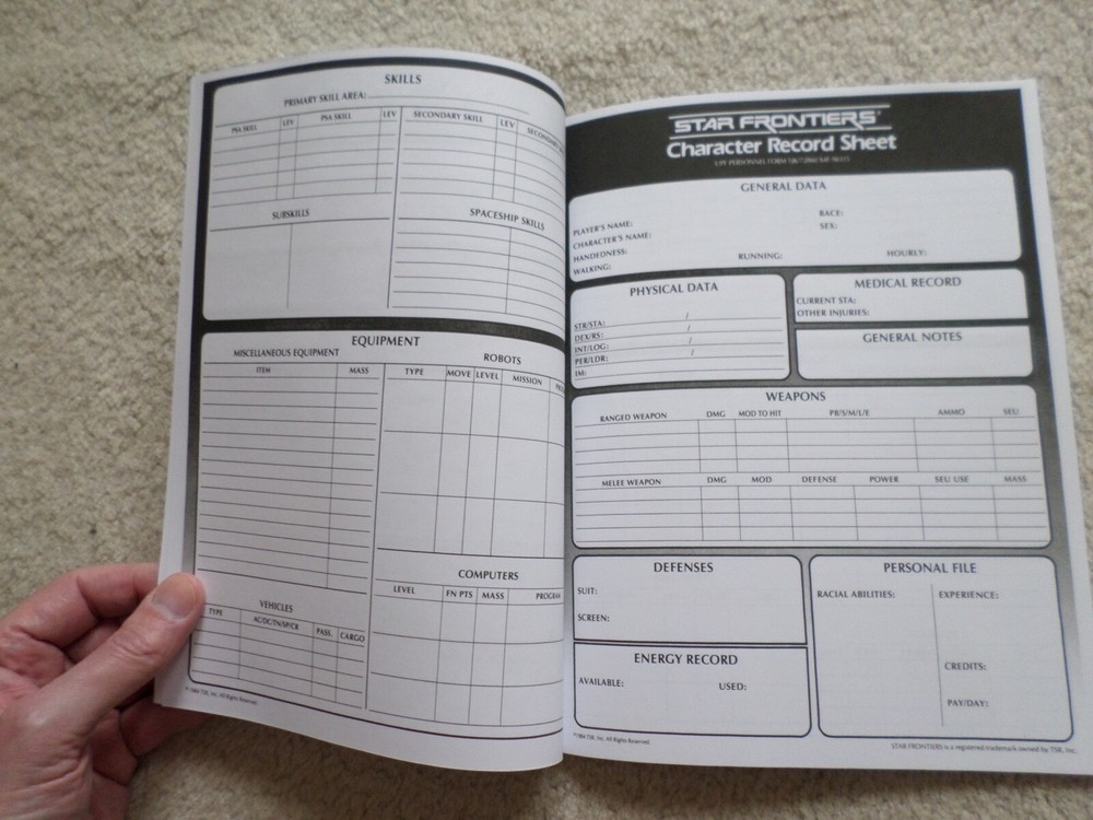 Star Frontiers Character Record Sheets book SF AC-1