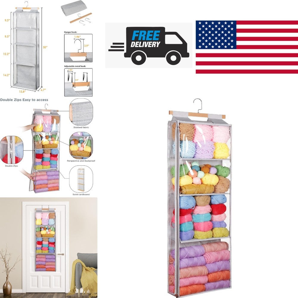 Yarn Storage Organizer with 4 Large Pockets Durable Dustproof Hanging Solution