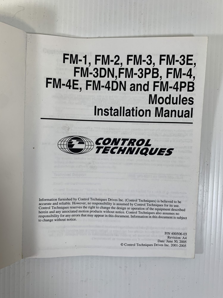 Emerson Control Techniques FM Modules 400506-03 Installation Manual