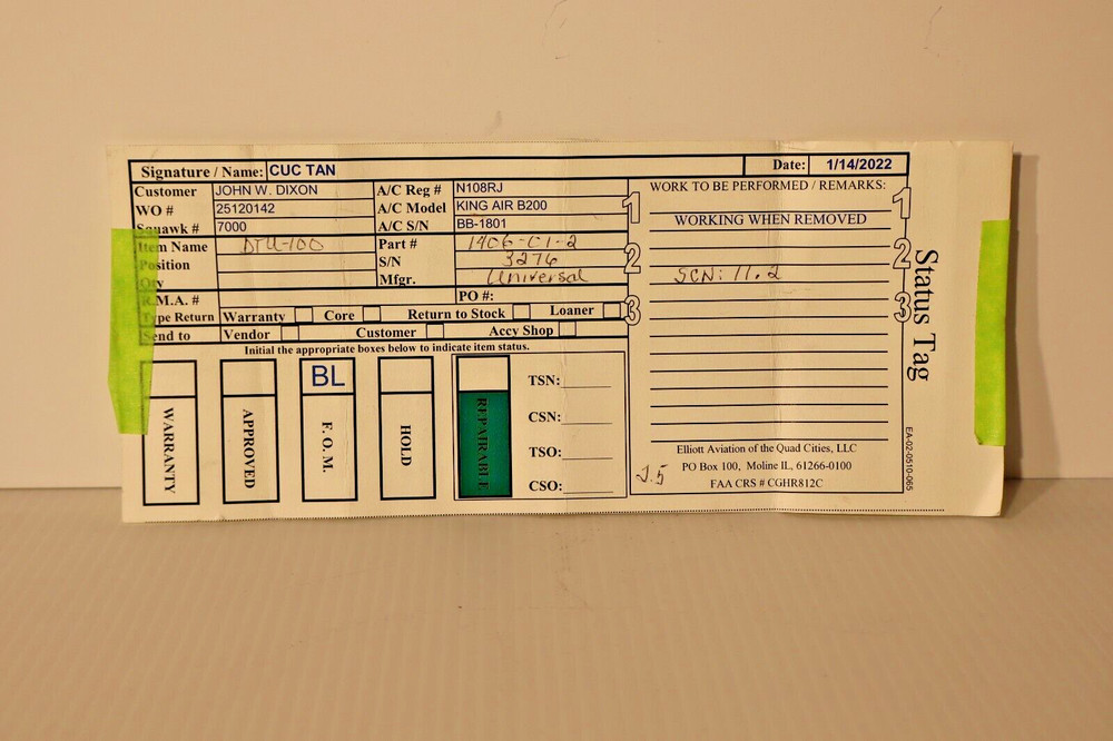 Universal Avionics DTU-100 Data Transfer Unit 1406-01-2 Removed Working