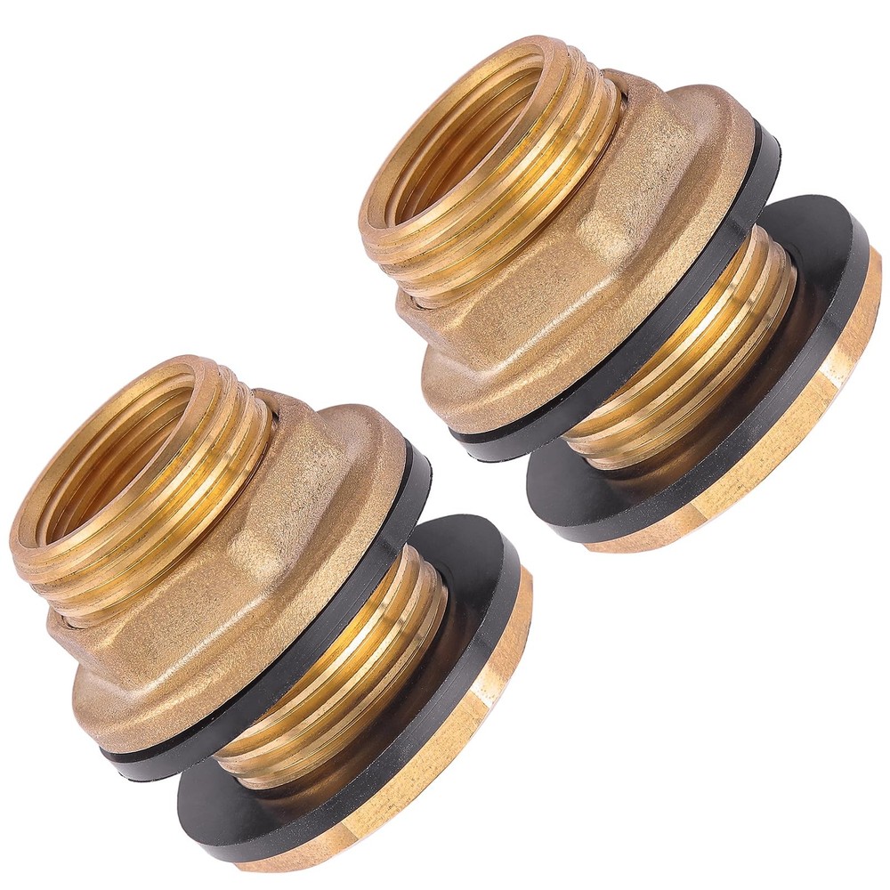 2 PCS Bulkhead Fitting,Solid Brass,1/2" NPT Female 3/4" 1/2" and 3/4", 2 Pack