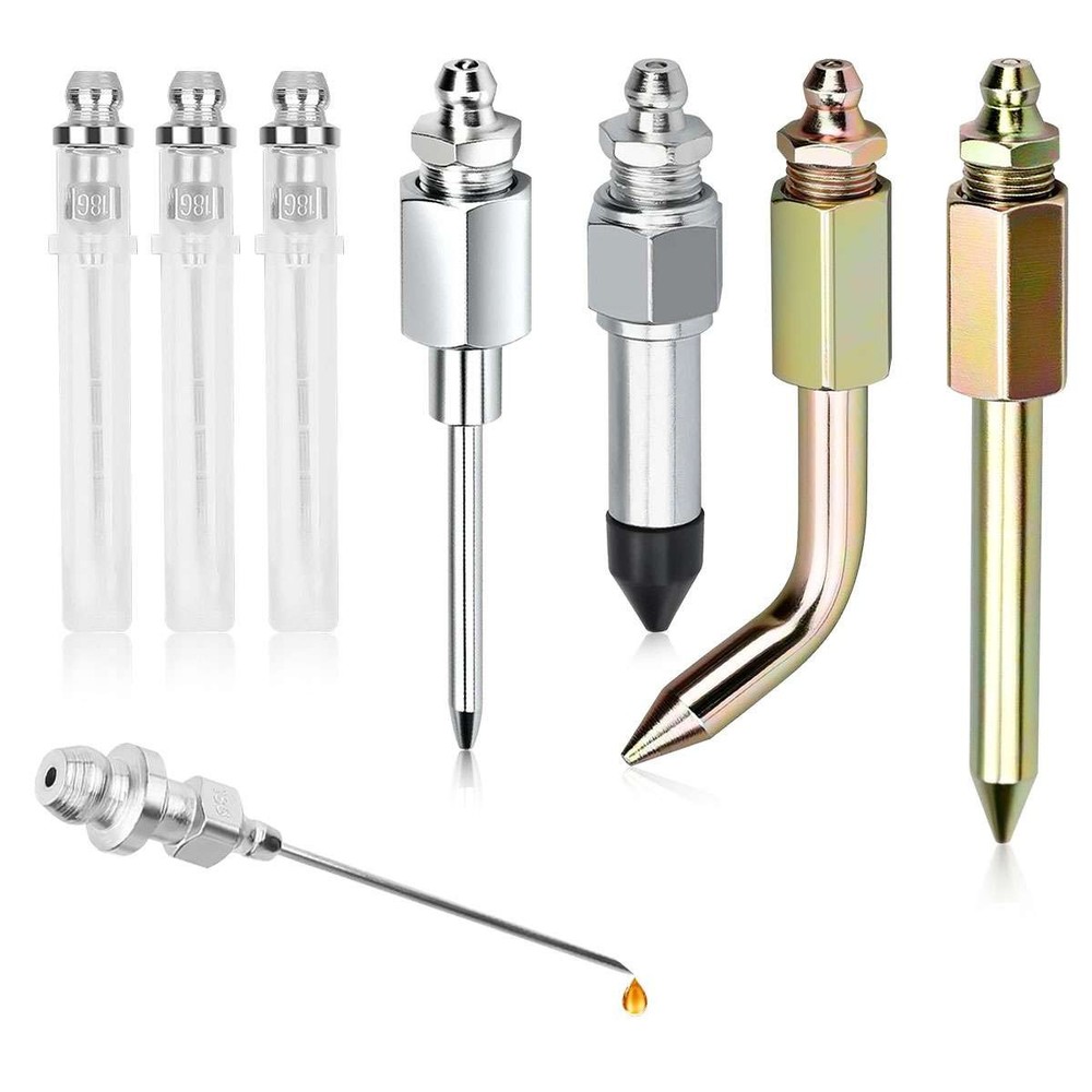 7Pcs Grease Gun Accessory Kit Needle Tips Elbow Adapter Dispenser Rubber Nozzle