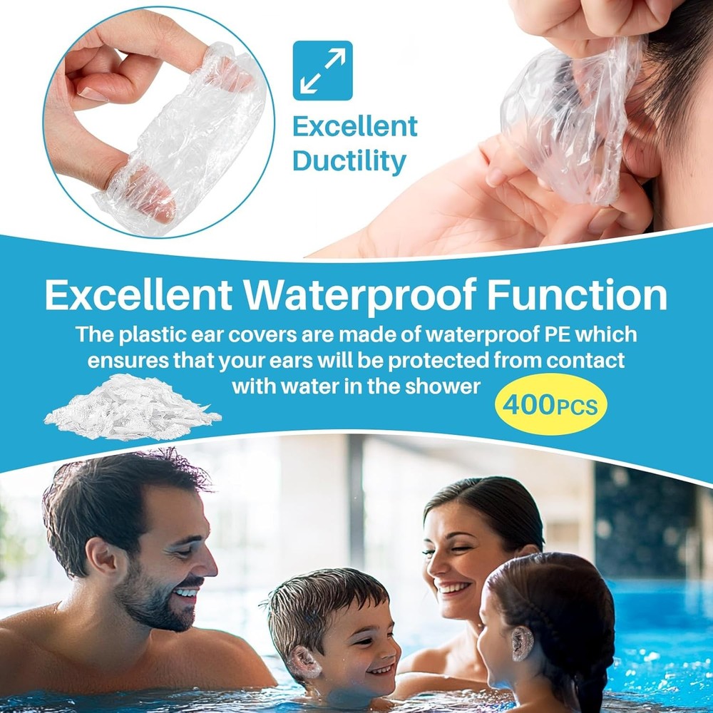 300 Pack Disposable Ear Covers - Plastic Waterproof transparent