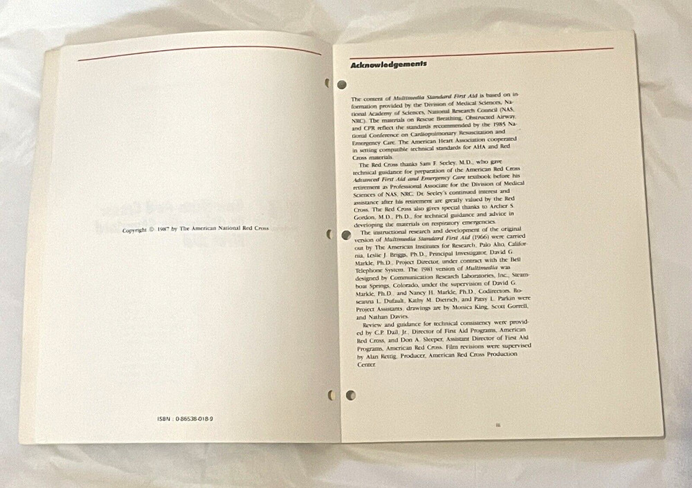 American Red Cross: Multimedia Standard First Aid/Workbook (1987, Paperback)