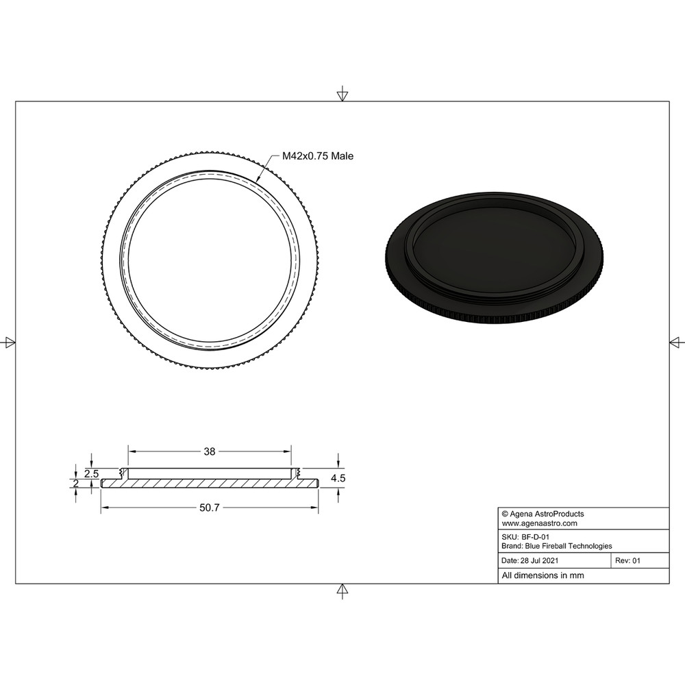 Blue Fireball End Cap / Dust Plug (Internal) with T / T2 Male Thread # D-01
