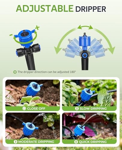 Pressure Compensated Drip Irrigation System with Timer, No-Leak Quick 100FT