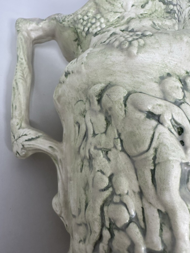 Vintage Ceramic Pitcher Raised Figures & Grape Vines Artist Signed & Dated 1971