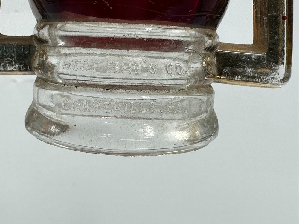 1909 WEST Bros BARN LANTERN Ruby Flash Glass CANDY CONTAINER Antique A&E 427