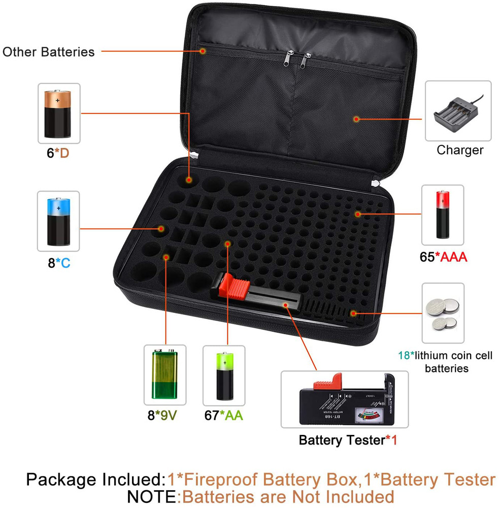 Battery Organizer Storage Case Fireproof Explosionproof Carry Container Bag Box