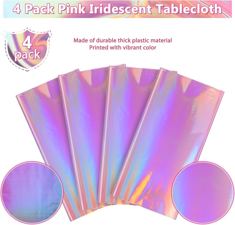 4 Pack Iridescent Pink Plastic Tablecloths, FunnyPars Shiny 4 Pack,
