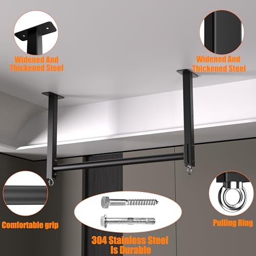 Ceiling Mounted Pull Up Bar, Heavy Duty 700 LBS Multi Grip Pull Up Bars, Black