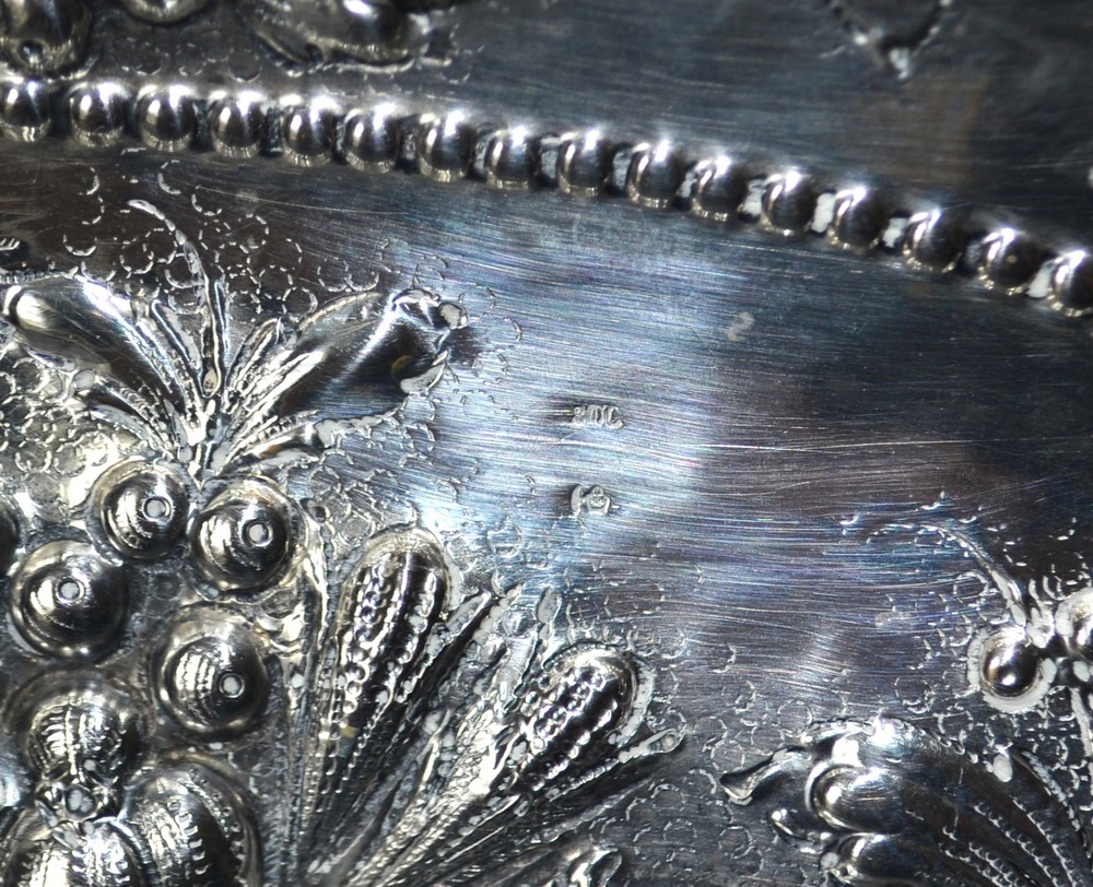 Antique German 800 Silver Repousse "Fruit" Tray Bowl