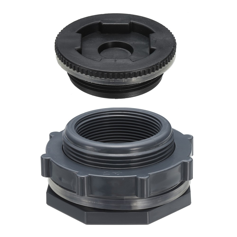 PVC Bulkhead Fitting with Plug G 2, Threaded Bulkhead Water Tank Connector, Grey
