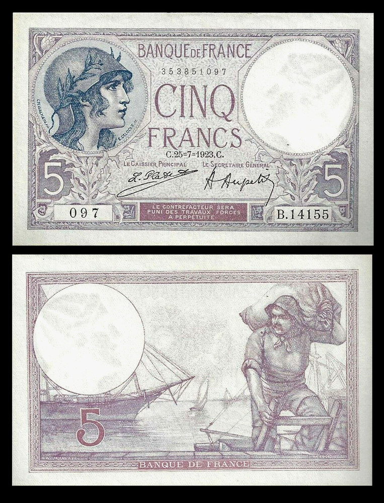 France 25. 7. 1923 5 Francs UNC P-72c