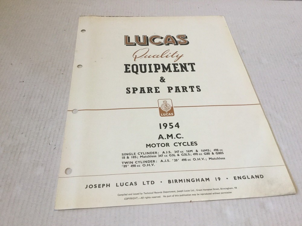 LUCAS EQUIPMENT CATALOGUE  AMC MOTOR CYCLES