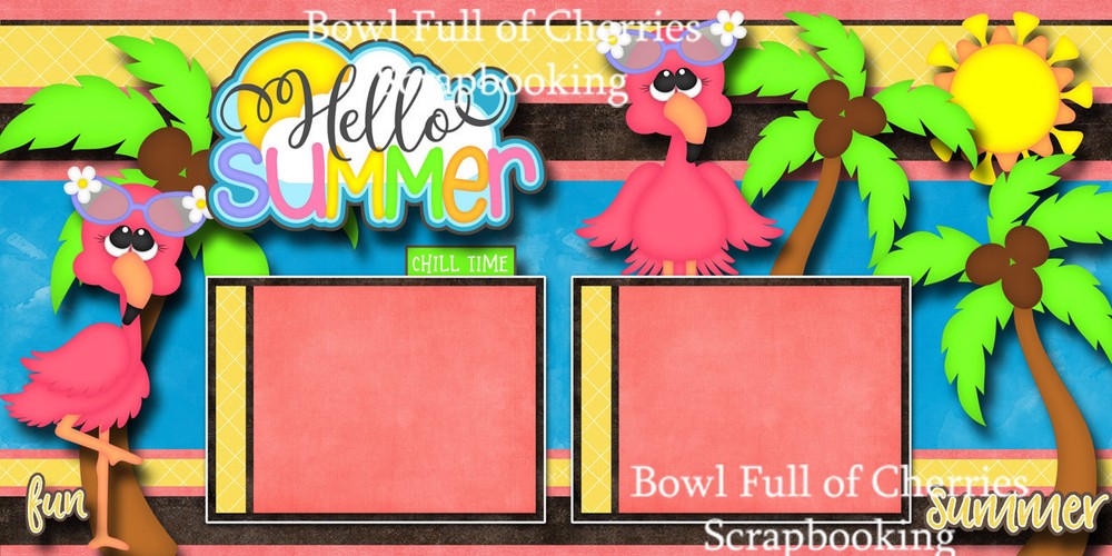 HELLO SUMMER 2 premade scrapbook pages paper piecing printed layout CHERRY #0002