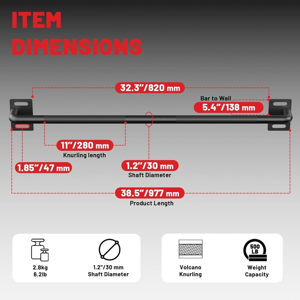 PAPABABE Wall Mounted Pull Up Bar, Chin Up Bar, Strength Training Pull-Up Bars C