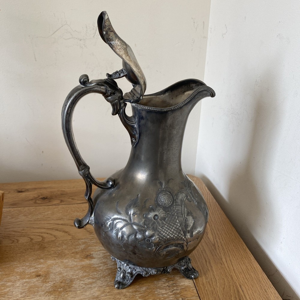 Antique Victorian Silver Pitcher Footed Lidded Jug