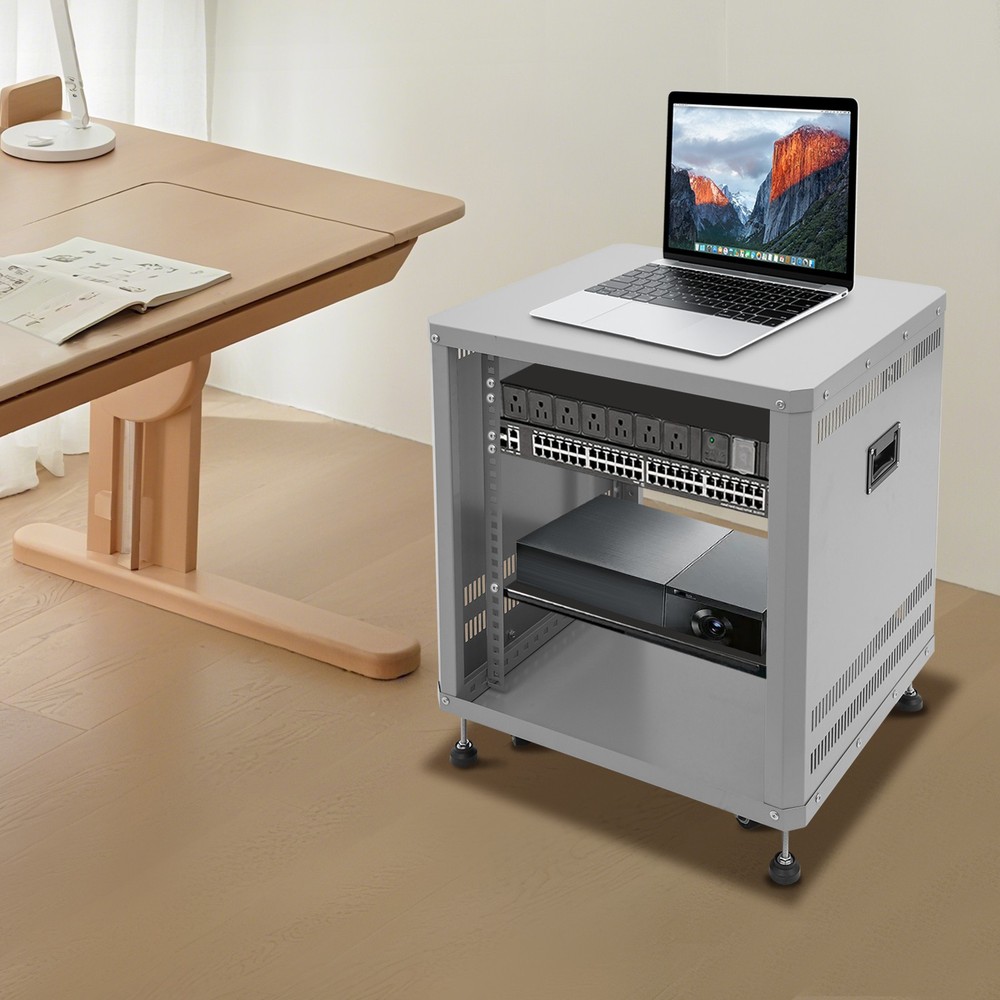 Network & Stereo Rack Rolling Server Rack Open Cabinet with Caster Wheels Grey