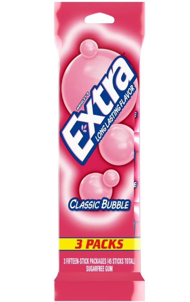 Classic Bubble Sugar Free Chewing Gum, 15 Sticks (3 Pack)