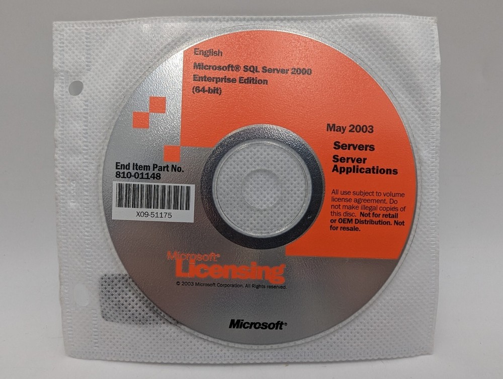 Microsoft SQL Server 2000 Enterprise Edition (64-bit) CD Disc