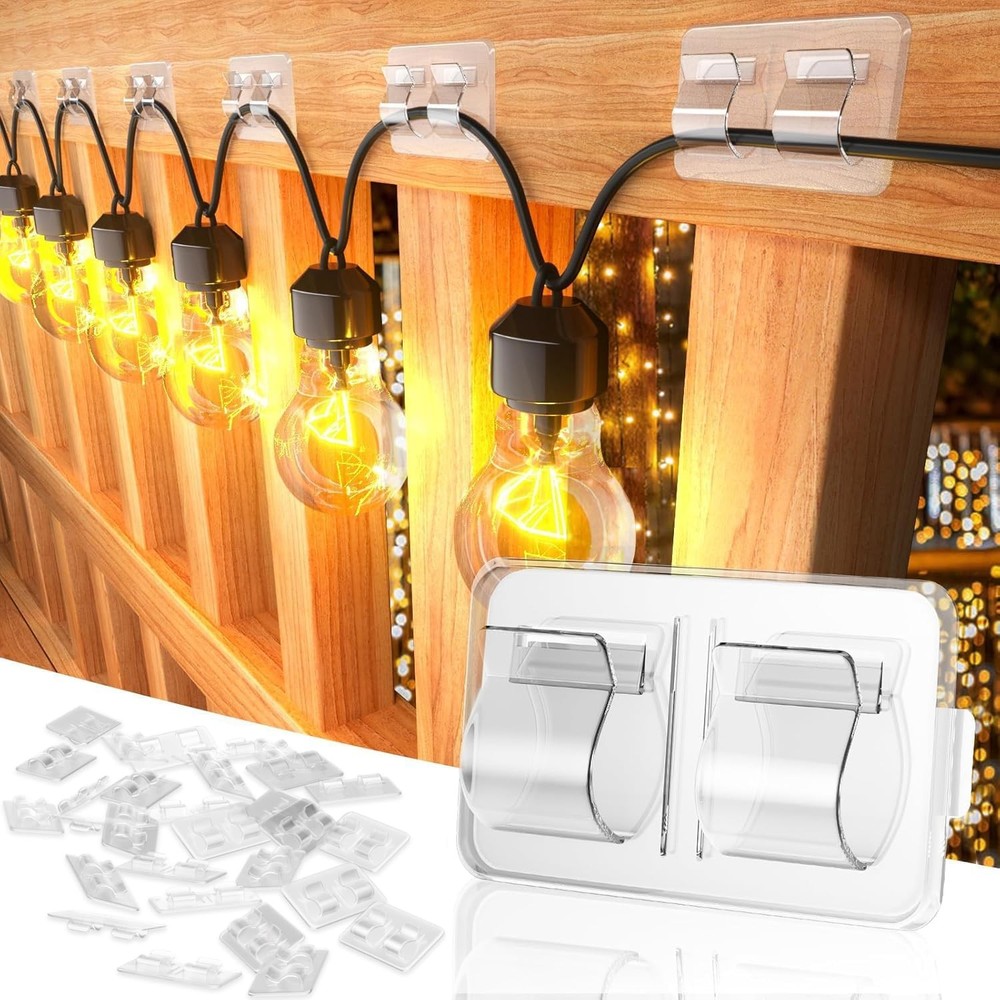 Hooks for Outdoor String Lights Clips: Double Hooks for Hanging - Heavy