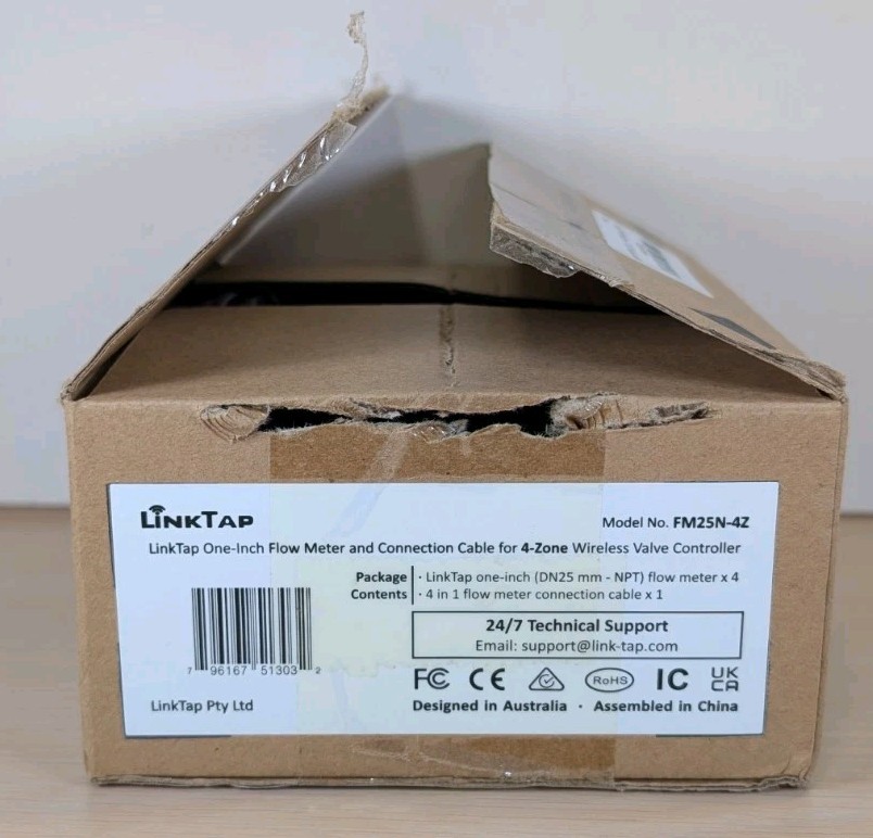 LinkTap One-Inch Flow Meter & Connection Cable 4-Zone Wireless Valve Controller